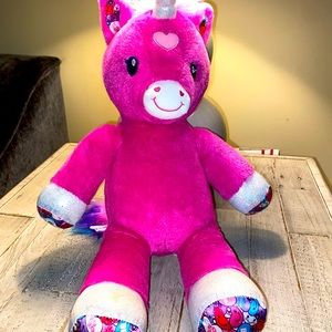 Build a Bear Pink Unicorn Heart Plush 17”